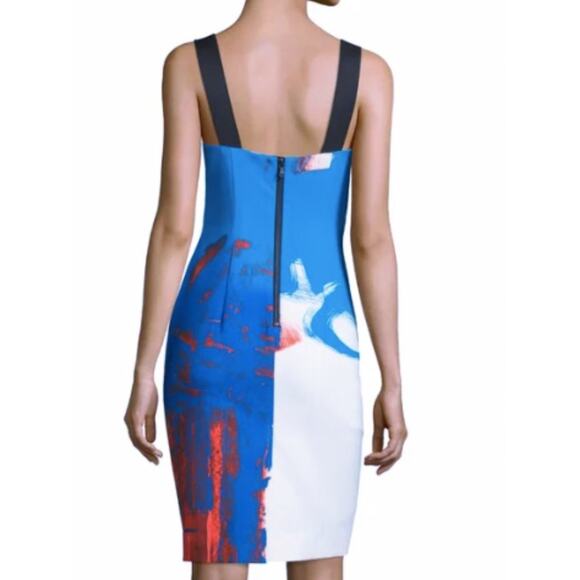 MILLY blue white orange abstract Lou Lou sleeveless knee length sheath dress - Picture 4 of 11